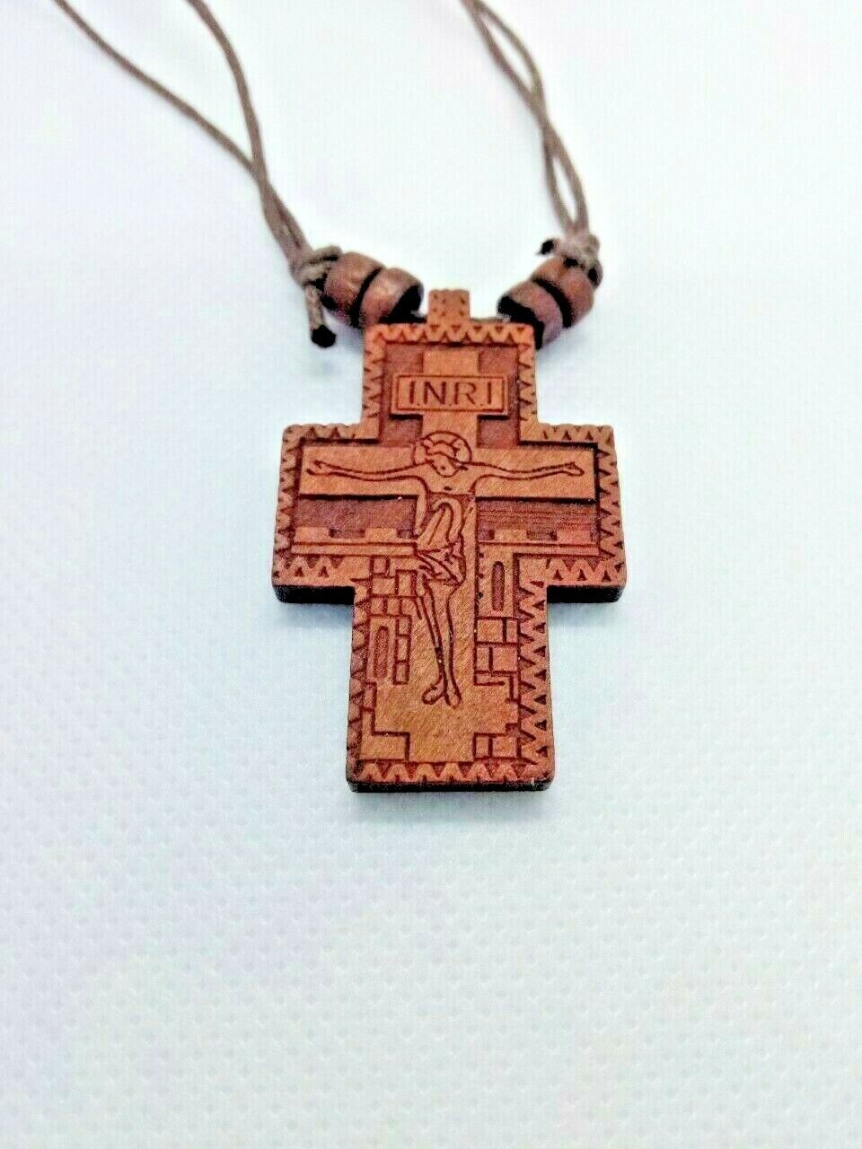 1.7&quot; Wooden Greek Orthodox Mount Athos Crucufuxion Necklace Pendant Cros... - $11.88