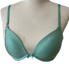 Victoria&#39;s Secret Green Push Up Bra Sz 32D Plunge Front Bow Padded Smooth - £13.96 GBP