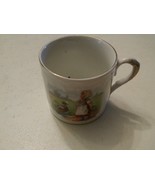 014  Demitasse Cup Girl w/Duck and Flowers Blooms Gold Rim - £11.72 GBP