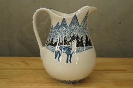 Vintage Folkcraft China 64OZ Pitcher Blue Black Spongewear WOLF by Tienshan - $54.44