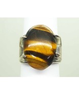 Large Oval Tiger’s Eye Cabochon Ring Solid Sterling Silver Size 10.5 - £142.90 GBP