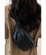 Black Woven Style PU Leather Large Crossbody Bag - $11.94