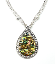 Kenneth Cole Silver Tone Faux Abalone Teardrop Pendant Necklace - £14.46 GBP