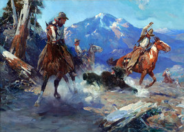 Framed canvas art print giclee Cowboys Roping the Bear - £31.37 GBP+