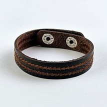 Brown Snap On Cuff Leatherette Bracelet Triangle Stitch Wristband Jewelry 8.5 in