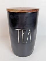 RAE DUNN Artisan Collection LL &quot;TEA&quot; 7&quot; Cellar black Canister With Wood Lid 181 - £15.78 GBP
