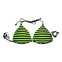 Joe Boxer Tie Push Up Bikini Top Neon Green &amp; Black Stripes Scene Kid Y2... - £4.52 GBP