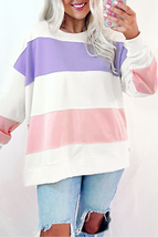 Beige Colorblock Patchwork Drop Shoulder Crewneck Sweatshirt - £29.64 GBP