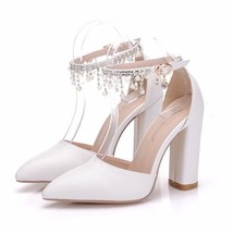Buckle Strap Women High Heels Pearl Rhinestone Wedding Shoes Sandals Ladies Whit - £48.18 GBP