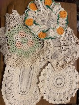 Lot of 5 crocheted Doilies Square Round Pumpkins Oval Doilies - $19.34