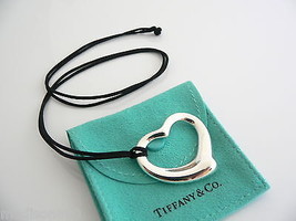 Tiffany &amp; Co Peretti Open Heart Necklace Pendant Silk Cord Large Charm 28 Inch - £357.28 GBP