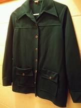 000 Womens Vintage Funky 1970&#39;s Size 13/14 Green Button Blazer Wide Collar - $19.99