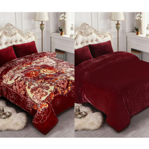 Burgundy Floral Solid 10lbs Double Sided Raschel Blanket Thick Queen 77&quot;x91&quot; - £142.33 GBP