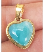 natural HEART LARIMAR handcarved gold stainless steel pendant #3 - $19.00