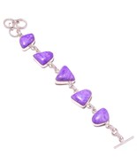 Purple Charoite Gemstone 925 Silver Overlay Handmade Statement Toggle Br... - $23.18 CAD