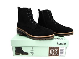 Kensie Kasha Women&#39;s Boot, Lace-Up &amp; Side Zip Black Microfiber Ladies&#39; Footwear - $36.00