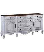 Sideboard French Country Carved Antiqued White Solid Wood Rustic Pecan Top - £3,309.77 GBP