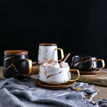 Elegant Marble Matte Gold Ceramic Teacup Set with Saucers - £20.07 GBP+