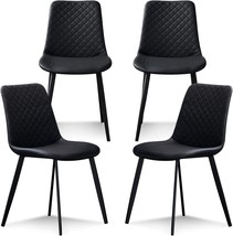 Black Dining Chairs Set Of 4 For Kitchen And Dining Room, Upholstered Leather - £270.13 GBP