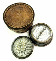 Nautical Brass Compass 3&quot; with Leather Cover Nautical Pocket compass - £37.95 GBP