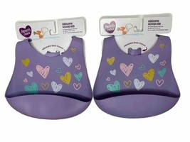 Parents Choice Food Grade Silicone Bib Purple Heart Dishwasher Safe NEW Set Of 2 - £3.93 GBP