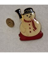 Snowman Pin , Vintage Enamel Snow man Lapel Pin - $9.00