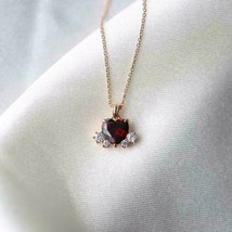 2Ct Heart Red Garnet Diamond Solitaire Pendant 14K Rose Gold Over Free 1... - £104.78 GBP