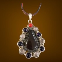 Vintage Sterling Silver Agate Multi Coloes Pendant  16” Rex &amp;black Faux Leather - £98.29 GBP