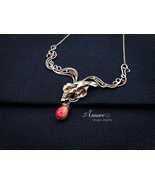 Beautiful Wire Wrap Red Agate Lily Flower Necklace in Brass, Art Nouveau... - $154.00