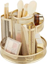 Annova Mesh Desk Organizer Rotate With 5 Compartments Round Spinning Tidy, Gold - £30.02 GBP