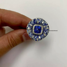 Striking Blue 6.25CT Sapphires With Cushion Cut  Sapphire &amp; CZ Amazing Ring - $653.72