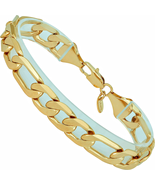 11Mm Beveled Figaro Chain Bracelet Men and Women 24K Real Gold Plated - £62.94 GBP+