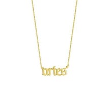 14K Solid Yellow Real Fine Gold Gothic Script Aries Zodiac Pendant Necklace - £188.85 GBP