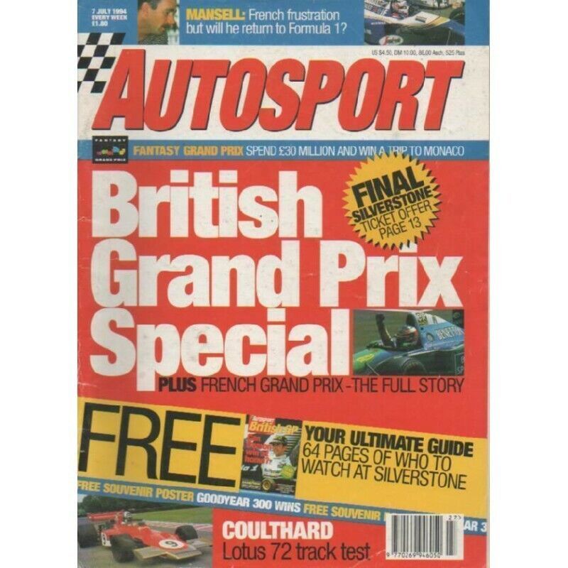 AUTOSPORT MAGAZINE  7 JULY 1994  BRITISH GRAND PRIX SPECIAL     LS - $3.42