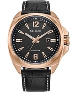 Citizen Eco-Drive Men&#39;s Dial Black Leather Strap Watch AW1723-02E - £231.52 GBP