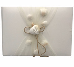 Ivy Lane Design Guest Book Sea Shell Beach Ivory Satin Tulle Overlay Twine Bow - £31.17 GBP