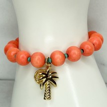 Orange Beaded Palm Tree Charm Stretch Bracelet - £5.41 GBP