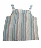 Talbots Square Neck Pastel Striped Boxy Tank Top XL Blue/Purple/Gold 99%... - $30.17 CAD