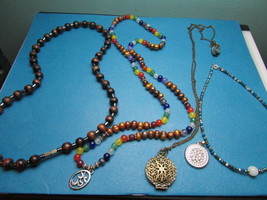 4 Assorted Necklace Pendants Good Fortune, Gemstone, Beaded, &amp; cz pendnt Jewelry - £23.35 GBP