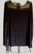 Design History Black Pullover Top Long Sleeve With Sheer Trim Medium EUC - $7.92