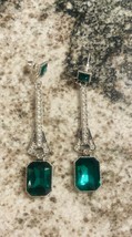 Stunning Heidi Daus silver Green clear rhinestone art deco earrings - $32.73