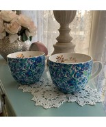 Lilly Pulitzer Blue Hidden Lion Print Ceramic 12 oz. Coffee Mugs Pair of... - $28.05