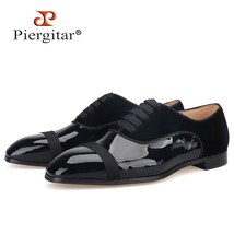 Patent Leather Stitching Velvet Men Derby Shoes For Wedding and Prom Handmade La - £221.49 GBP