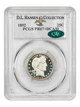 1892 25c PCGS/CAC Proof 67+ Deep Cameo ex: D.L. Hansen - £15,910.70 GBP