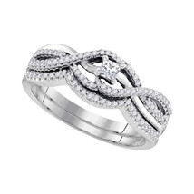 10k White Gold Princess Diamond Bridal Wedding Engagement Ring Band Set 1/3 Cttw - £462.02 GBP
