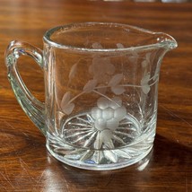 Vintage Clear Glass Creamer Etched Grapes Milk Pitcher Maple Syrup 3&quot; - £6.55 GBP