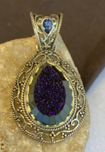 Sterling Silver Sajen Pendant 12.87g Fine Jewelry Purple Druzy Quartz Stone - £63.90 GBP