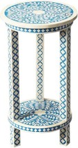 Accent Table Moroccan Round Distressed Heritage Blue Bone Solid Wood Inlay - £754.37 GBP
