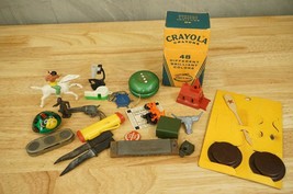 Estate Lot Junk Drawer Toys Tin Litho Whistle Yoyo Crayons Harmonica Coi... - £27.32 GBP