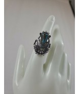 New Natural Turquoise Stone Silver Plated BOHO Style Ring Intricate Desi... - £27.53 GBP
